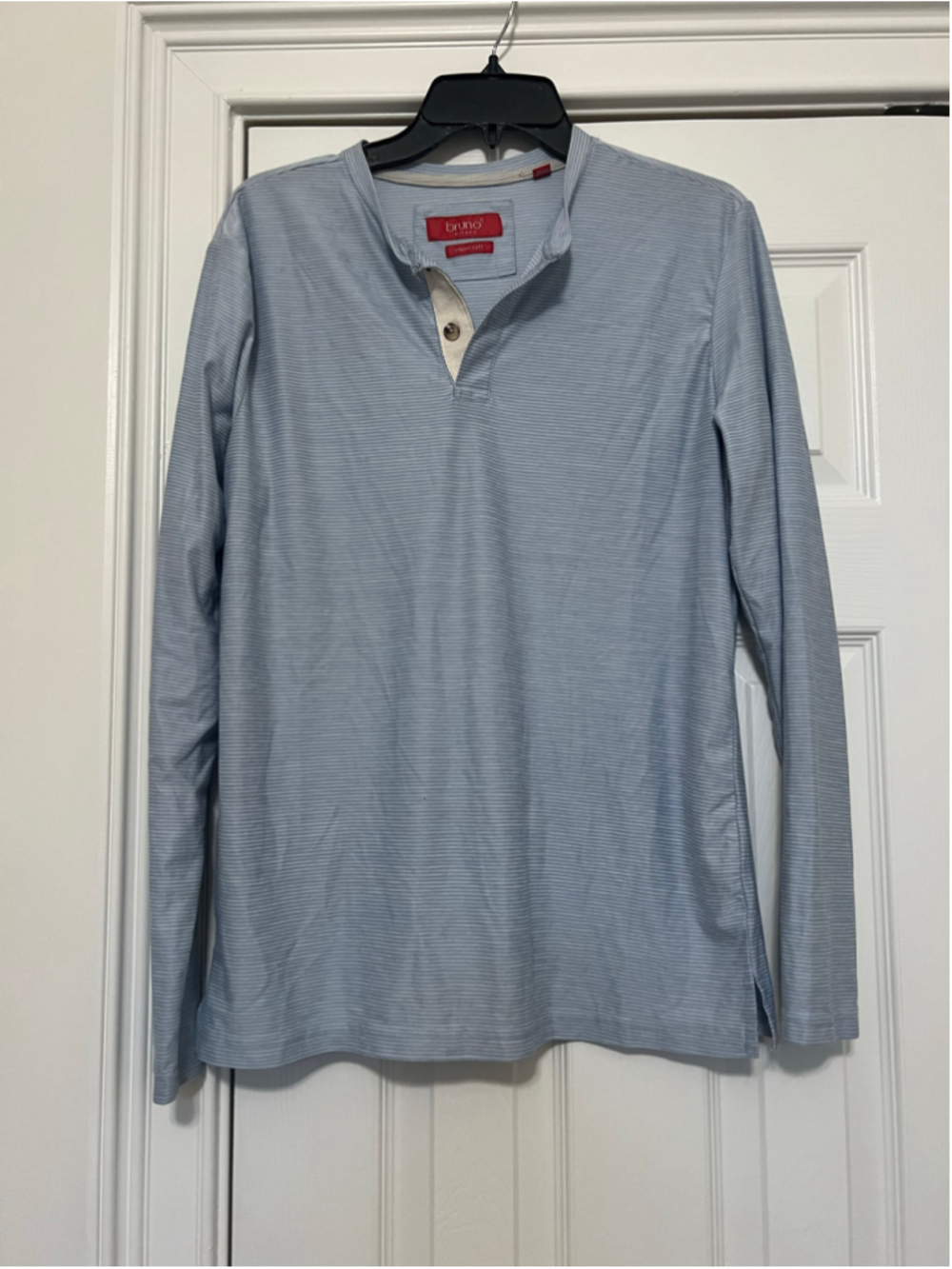 Men's Bruno Milano Long Sleeve Henley Shirt, Size M, Blue and White Striped